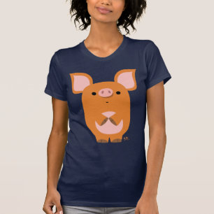 内気な漫画のブタのカスタムな女性のTシャツ Tシャツ