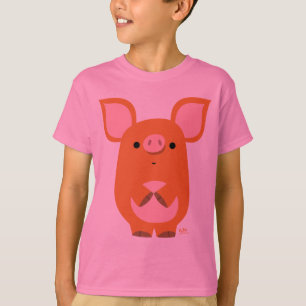 内気な漫画のブタのカスタムな子供のTシャツ Tシャツ