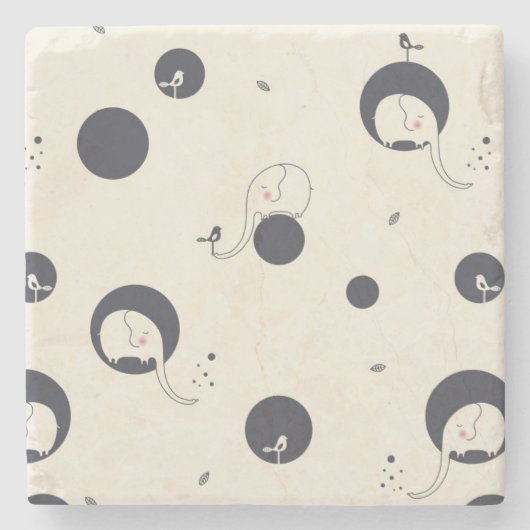 内気な象パターン ストーンコースター (正面)