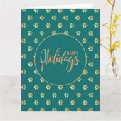 内空白の部 |ティール（緑がかった色）金ゴールドハッピーホリデーズクリスマ カード (黄色い花)