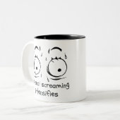 内部の叫び声は暗いミームFaceSweatを強化 ツートーンマグカップ (正面左)