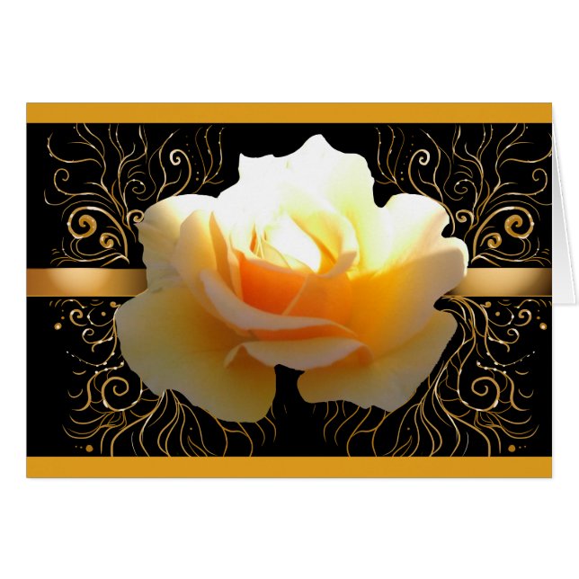 内部の白熱エレガントな黄色および金ゴールドのバラは感謝していしています (正面横)