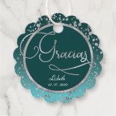 円うろこ状のギフトノート | ブルーシルバー紙吹雪 フェイバータグ (正面)