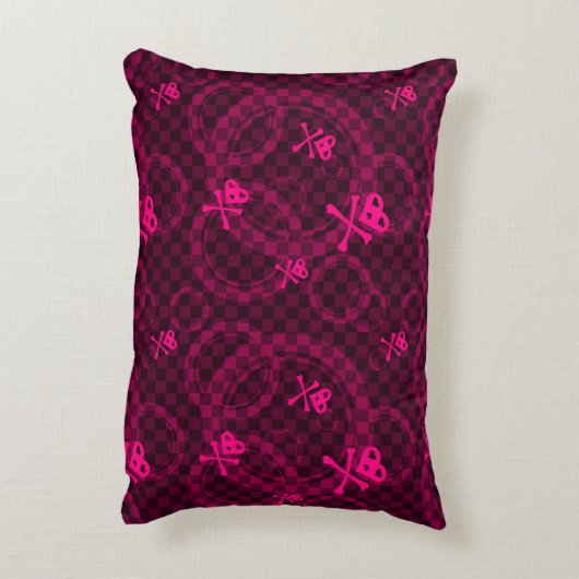 円が付いているEmoピンクのパターン アクセントクッション (裏面(縦))
