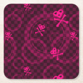 円が付いているEmoピンクのパターン スクエアペーパーコースター (正面)