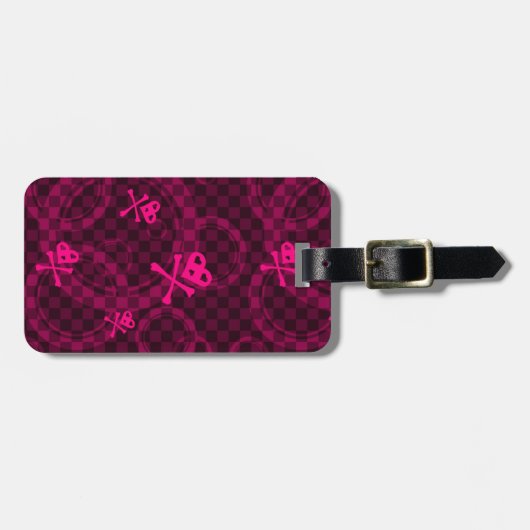 円が付いているEmoピンクのパターン ラゲッジタグ (正面横)