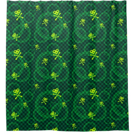 円が付いているEmo緑のパターン シャワーカーテン (正面)