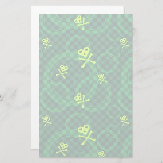 円が付いているEmo緑のパターン 便箋 (正面/裏面)