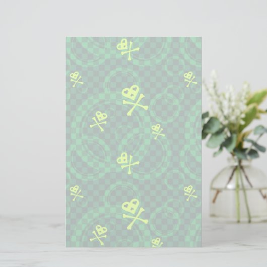 円が付いているEmo緑のパターン 便箋 (スタンド正面)