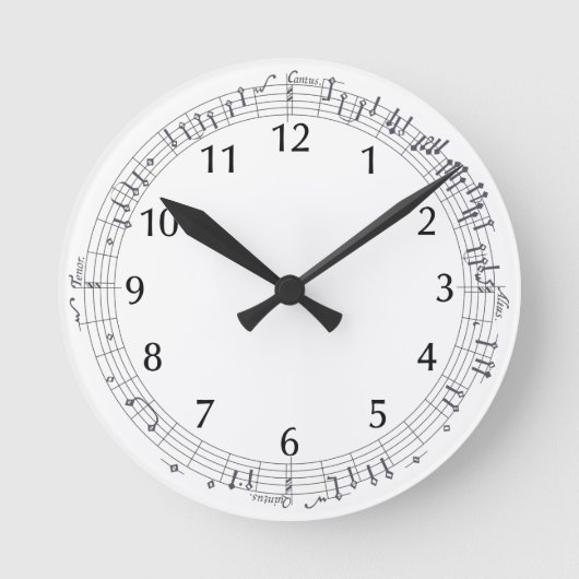 円で入る音楽スコア(バー): 音符 ラウンド壁時計 (正面)