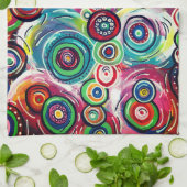 円とカラフル渦巻きオリジナル抽象芸術アート キッチンタオル (折り畳み)