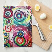 円とカラフル渦巻きオリジナル抽象芸術アート キッチンタオル (四つ折り)