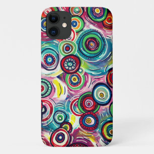 円とカラフル渦巻きオリジナル抽象芸術アート iPhone 11 ケース