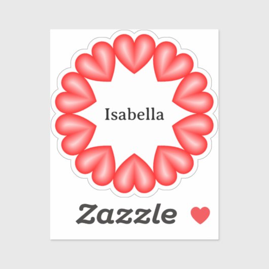 円とハートとカスタマイズ可能な名前 シール (シート)