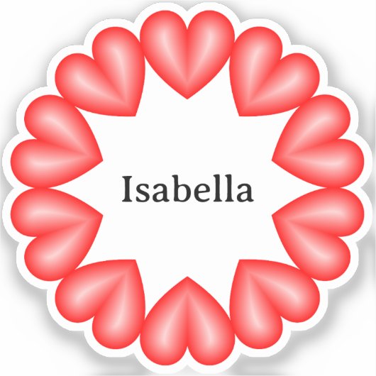 円とハートとカスタマイズ可能な名前 シール (正面)