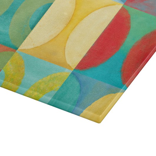 円とポップ・アートの正方形を使用した明るいアート カッティングボード (角)