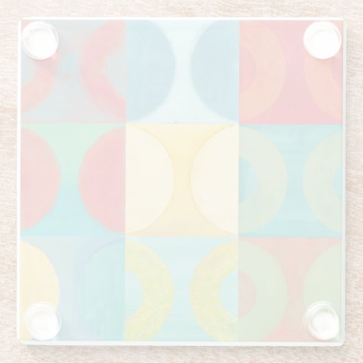 円とポップ・アートの正方形を使用した明るいアート ガラスコースター (裏面)