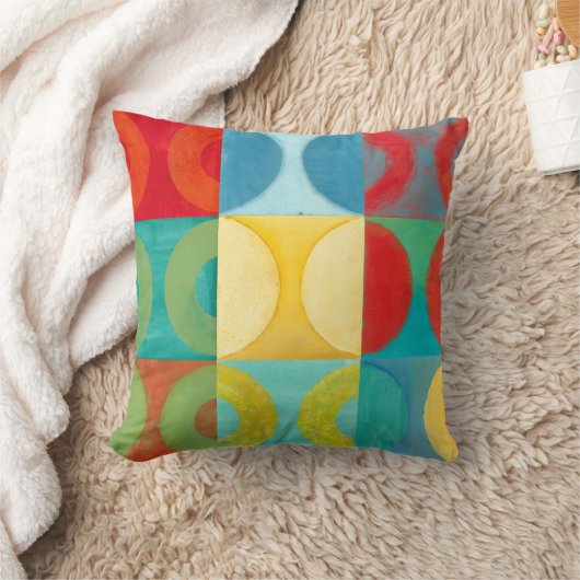 円とポップ・アートの正方形を使用した明るいアート クッション (ブランケット)