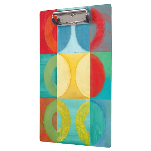 円とポップ・アートの正方形を使用した明るいアート クリップボード (左)