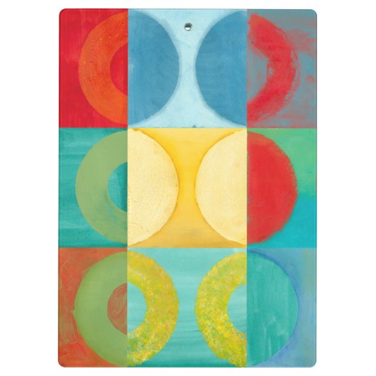 円とポップ・アートの正方形を使用した明るいアート クリップボード (裏面)