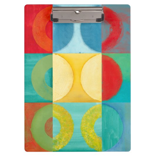 円とポップ・アートの正方形を使用した明るいアート クリップボード (正面)