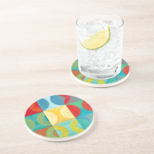 円とポップ・アートの正方形を使用した明るいアート コースター (側面)