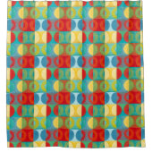 円とポップ・アートの正方形を使用した明るいアート シャワーカーテン (正面)