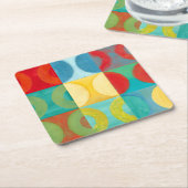 円とポップ・アートの正方形を使用した明るいアート スクエアペーパーコースター (アングル)