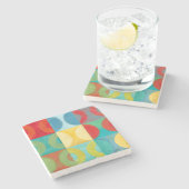 円とポップ・アートの正方形を使用した明るいアート ストーンコースター (横)