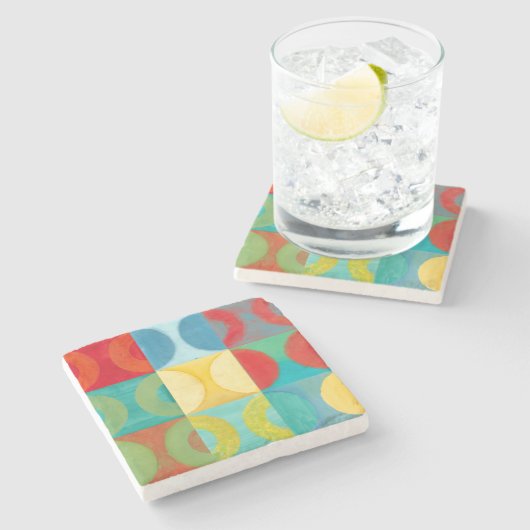 円とポップ・アートの正方形を使用した明るいアート ストーンコースター (横)