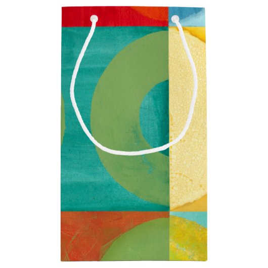 円とポップ・アートの正方形を使用した明るいアート スモールペーパーバッグ (裏面)