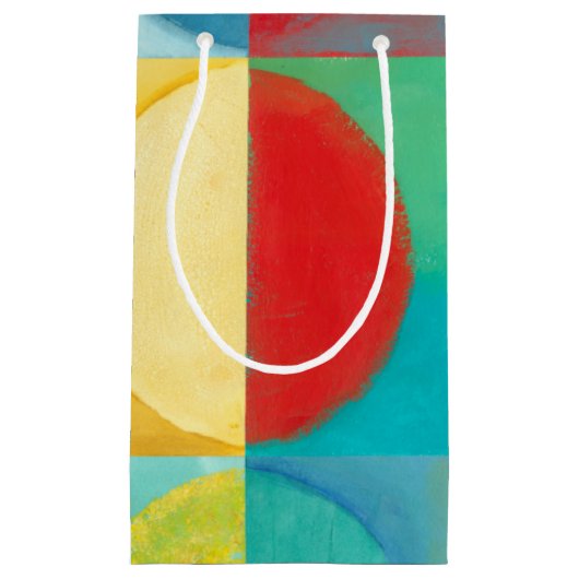 円とポップ・アートの正方形を使用した明るいアート スモールペーパーバッグ (正面)