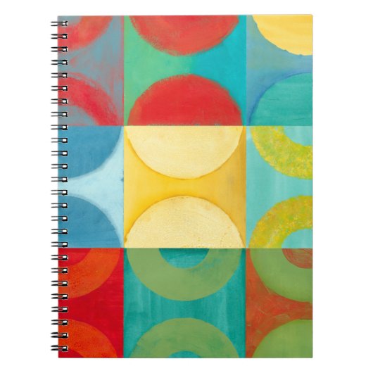 円とポップ・アートの正方形を使用した明るいアート ノートブック (正面)