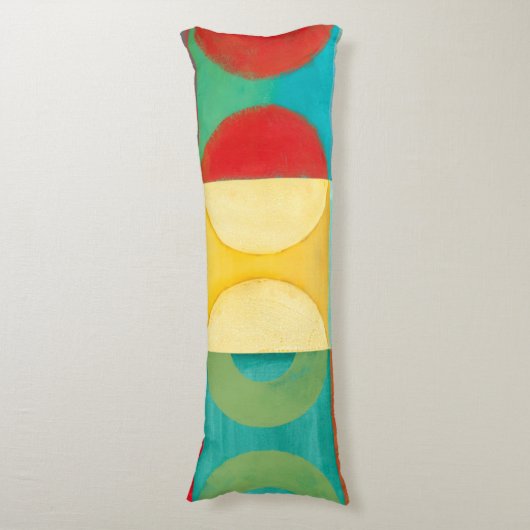 円とポップ・アートの正方形を使用した明るいアート ボディピロー (正面縦)