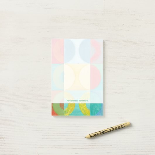 円とポップ・アートの正方形を使用した明るいアート ポストイット (デスク上)