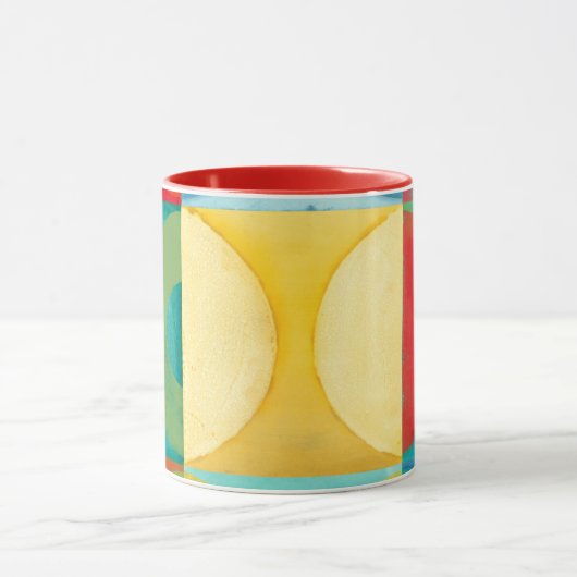 円とポップ・アートの正方形を使用した明るいアート マグカップ (中央)