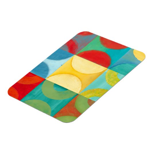 円とポップ・アートの正方形を使用した明るいアート マグネット (左側)