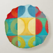 円とポップ・アートの正方形を使用した明るいアート ラウンドクッション (裏面)