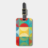 円とポップ・アートの正方形を使用した明るいアート ラゲッジタグ (正面縦)