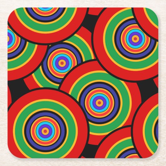 円とリングのレトロ スクエアペーパーコースター (正面)