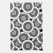 円とリングの幾何学的な白黒パターン キッチンタオル (縦)
