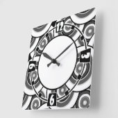 円とリングの幾何学的な白黒パターン スクエア壁時計 (傾斜)