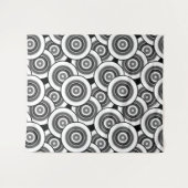 円とリングの幾何学的な白黒パターン タペストリー (正面(横))