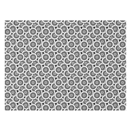 円とリングの幾何学的な白黒パターン テーブルクロス (正面(横))