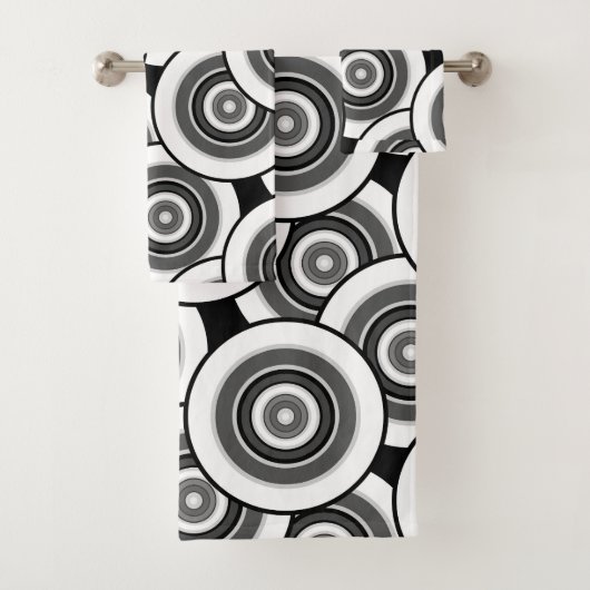 円とリングの幾何学的な白黒パターン バスタオルセット (インサイチュ)