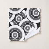 円とリングの幾何学的な白黒パターン バスタオルセット (ウォッシュタオル)