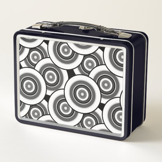 円とリングの幾何学的な白黒パターン メタルランチボックス (裏面)