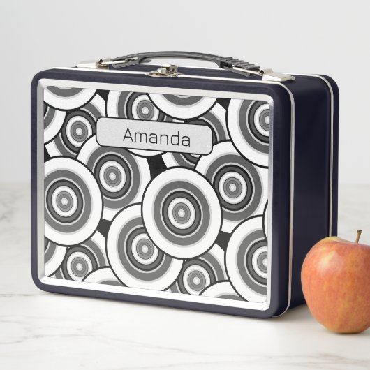 円とリングの幾何学的な白黒パターン メタルランチボックス (インサイチュ)