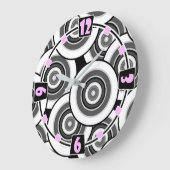 円とリングの幾何学的な白黒パターン ラージ壁時計 (傾斜)