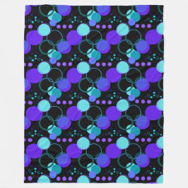 円と丸い図形のパターン（黒） フリースブランケット